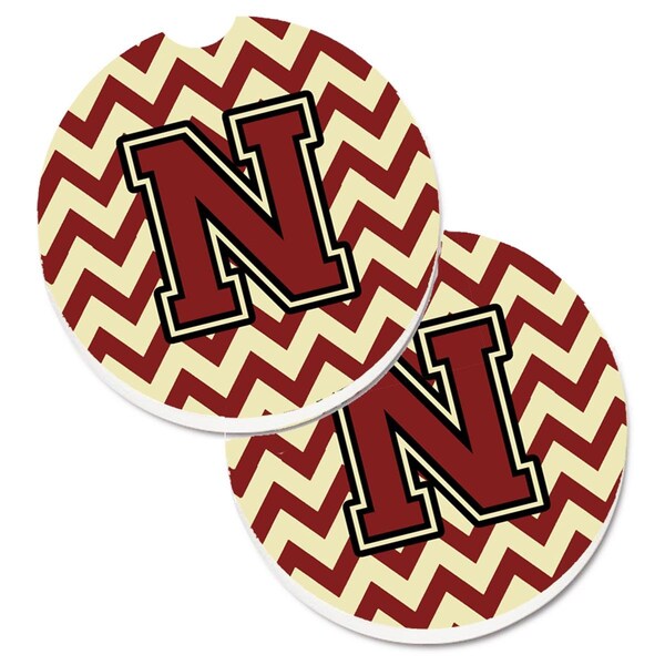 Carolines Treasures Letter N Chevron Maroon and Gold Set of 2 Cup Holder Car Coaster CJ1061-NCARC - main